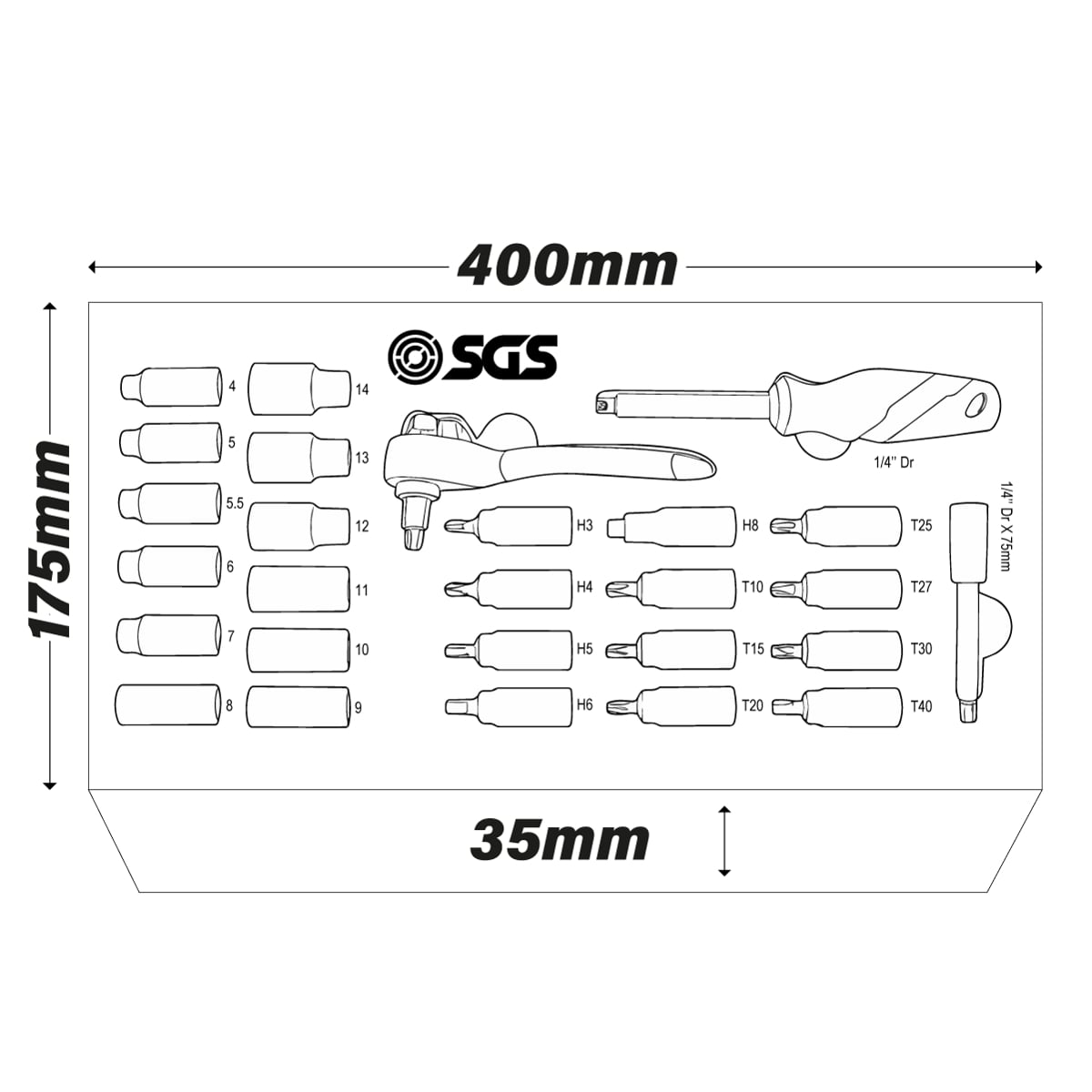 SGS 27pc 1/4in Drive VDE Insulated Socket Set | Foam Insert